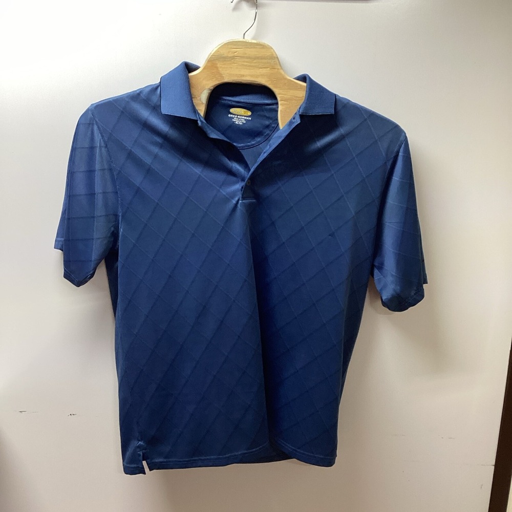 Greg Norman Play Dry Mens XL Blue Diamond Jacquard Performance Golf Polo Shirt